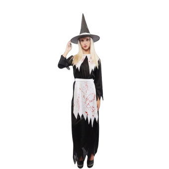 disfraz bruja zombi mujer, disfraz bruja Halloween mujer largo, vestido negro bruja con sombrero, disfraz terror mujer con sangre