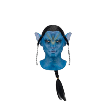 Máscara de látex Avatar azul con pelo y orejas puntiagudas.