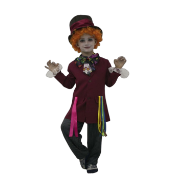 disfraz sombrerero niño con chaqueta, pantalón y sombrero de copa para carnaval y fiestas temáticas