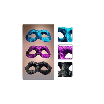 Pack de 3 máscaras antifaz con lentejuelas en colores azul, morado y negro, perfectas para carnaval y fiestas.