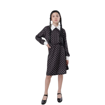 disfraz miércoles addams niña calaveras,
vestido gótico niña Halloween,
disfraz calaveras negro niña,
disfraz addams estilo miércoles infant