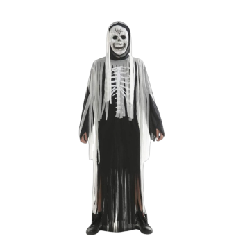 disfraz esqueleto hombre, túnica desgarrada Halloween, disfraz con máscara esqueleto, disfraz terror clásico