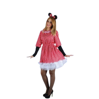 Disfraz de ratona roja para mujer con vestido de lunares y orejas estilo Minnie Mouse