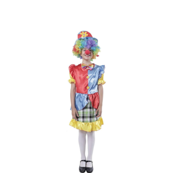 Disfraz de payasa para niña, multicolor, con pajarita  y sombrero de payasa. Ideal para fiestas y carnavales