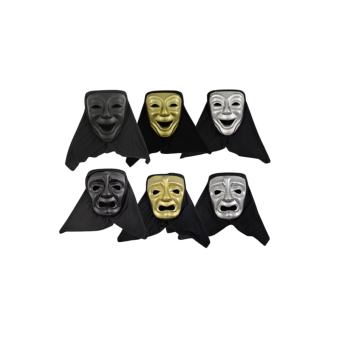 Máscara teatral con capucha, 2 modelos a elegir: sonriendo o llorando. Ideal para Halloween, carnaval y teatro.
