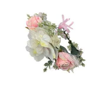 Tocado de Flores Rosas y Blancas (Adulto Y Niña)