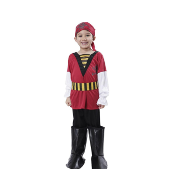 Disfraz de pirata para niño, incluye camiseta con rayas, pantalones a juego, cinturón, pañuelo y cubre botas.