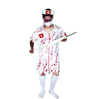 disfraz enfermera zombi hombre, bata con sangre y cremallera, disfraz enfermera Halloween hombre, disfraz de enfermera gracioso y sangriento