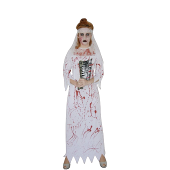 disfraz novia zombie mujer, vestido blanco ensangrentado con velo, disfraz de novia terror, disfraz Halloween mujer zombie elegante