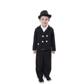 Disfraz Gamster La Mini Mafia para niño, traje negro con rayas blancas y botones en la chaqueta. No incluye sombrero.
