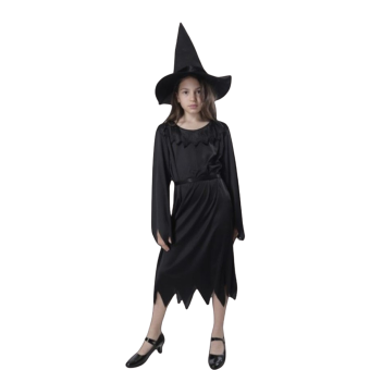 disfraz bruja niña, disfraz brujita infantil, disfraz Halloween vestido negro niña, disfraz niña con sombrero pico