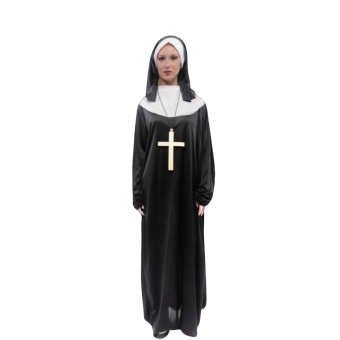 disfraz clásico de monja mujer, hábito religioso largo con cofia, traje de monja negro para fiesta o teatro