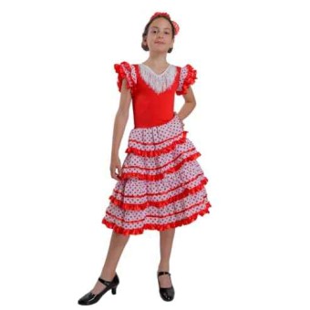 Vestido de Sevillanas Rojo y Blanco ( Infantil )