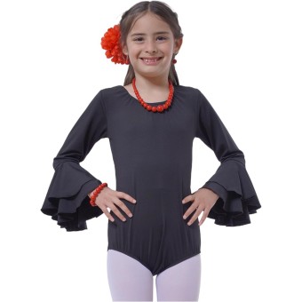 Body Flamenco para Niña Maillot de Danza Manga Larga con Volante, Leotardo para Ballet y Gimnasia