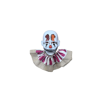 Máscara de payaso maldito de plástico duro con gran sonrisa aterradora y cuello integrado, diseño terrorífico para adulto.
