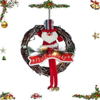 Corona Navidad Puerta con Luz Iluminacion (Papa Noel)