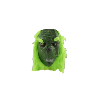 Máscara estilo Grinch para adulto con pelo verde y detalles 3D.
