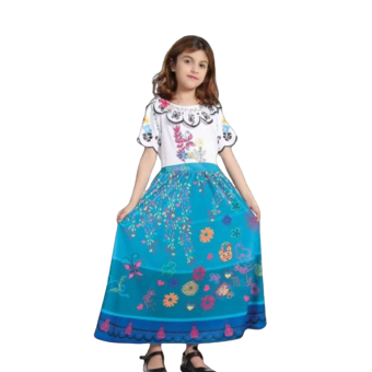 disfraz Mirabel Encanto niña, disfraz película Disney, vestido colorido con estampado mariposas y flores, disfraz niña carnaval y Halloween
