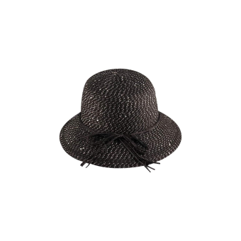 Sombrero tipo campana negro para mujer con cinta de cordón decorativa