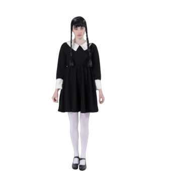 disfraz Wednesday Addams mujer, disfraz Merlina vestido negro, disfraz Halloween clásico mujer