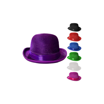 Sombrero bombín de fieltro negro para adulto, estilo clásico, ideal para disfraces elegantes y fiestas temáticas.