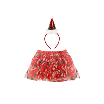 Set navideño infantil con falda tutú roja y diadema con gorro de Santa Claus