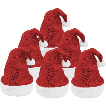 Gorro de Navidad para Disfraz de Año Nuevo, Sombrero de Santa Claus con Pompón Blanco y Ala de Felpa, 6 piezas (Talla Adulto)