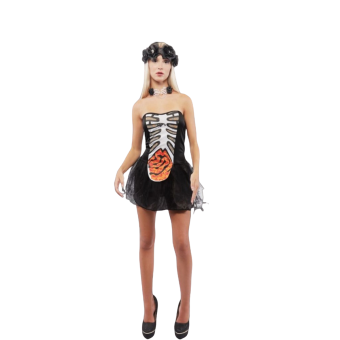disfraz esqueleto zombi mujer, vestido palabra de honor Halloween, disfraz corto con tul, disfraz esqueleto sexy mujer