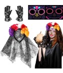 Pack de Diadema Catrina + Tatuajes + 1 par de Guantes de Encaje