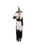 disfraz bruja zombi mujer, disfraz bruja Halloween mujer largo, vestido negro bruja con sombrero, disfraz terror mujer con sangre