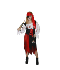 disfraz pirata zombie mujer, vestido pirata con efecto sangre, disfraz de corsaria terror, disfraz pirata con pañuelo ensangrentado