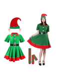Disfraz de elfo navideño para mujer con medias, sombrero y orejas de silicona para una celebración festiva.