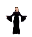 disfraz Morticia Addams mujer, vestido negro largo gótico, disfraz Halloween elegante mujer, vestido con mangas de pico