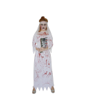 disfraz novia zombie mujer, vestido blanco ensangrentado con velo, disfraz de novia terror, disfraz Halloween mujer zombie elegante