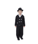 Disfraz Gamster La Mini Mafia para niño, traje negro con rayas blancas y botones en la chaqueta. No incluye sombrero.