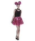 Conjunto de Disfraz para Carnaval Halloween y Fiesta Cosplay de Animales Minnie, Diadema de Lazo Grande con Puntos Nariz Pajarita y Falda para Mujeres, 4pcs (30CM, FUCSIA NEGRO)