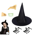 Pack de accesorios de bruja con sombrero, nariz y uñas – Perfecto para Halloween.