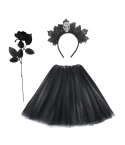 Diadema con calaveras negras, tutu de 40 cm y rosa negra para disfraz de calavera
