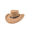 Sombrero elegante de estilo western con adorno de toro en la cinta, ideal para un look rústico y sofisticado.