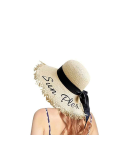Sombrero pamela de paja para mujer con ala ancha y bordado "SUN PLEASE"