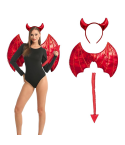 Pack de accesorios de diablesa metalizado para mujer y niña – Diadema, alas y cola.