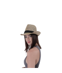 Sombrero Borsalino unisex de paja natural con banda negra, elegante y funcional.