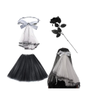 Pack de Accesorios para Novia Cadáver – Velo negro, tutú y rosa negra para Halloween.