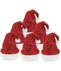 Gorro de Navidad para Disfraz de Año Nuevo, Sombrero de Santa Claus con Pompón Blanco y Ala de Felpa, 6 piezas (Talla Adulto)