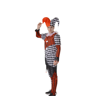 Disfraz de Payaso Arlequín para Hombre - Mono con Gorro Rojo y Negro