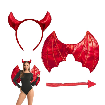 Pack Diablesa Metalizado – Mujer y Niña (Diadema, Alas y Cola)