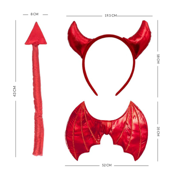 Pack Diablesa Metalizado – Mujer y Niña (Diadema, Alas y Cola)