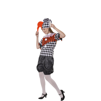 Disfraz de Arlequina Bufona Clásica – Mujer – Rojo y Negro – Halloween & Carnaval