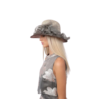 Sombrero Floral Vintage con Ala de Organza y Paja de Papel – Accesorio Chic para Adulto