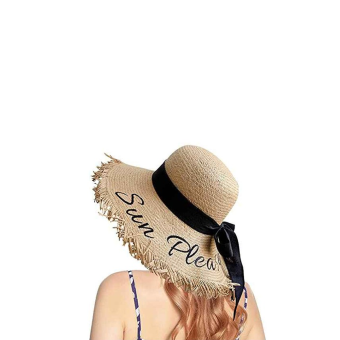 Sombrero Pamela de Paja para Mujer con Ala Ancha y Bordado "SUN PLEASE"